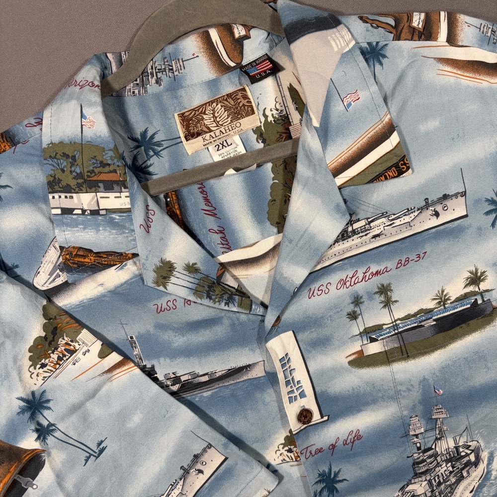 Kalaheo Hawaiian Shirt Pearl Harbor AOP Made in Hawaii 2XL Vintage
